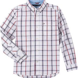 Tommy Hilfiger Boys 8/10 Long Sleeve Collared Button-Down with Embroidered Logo